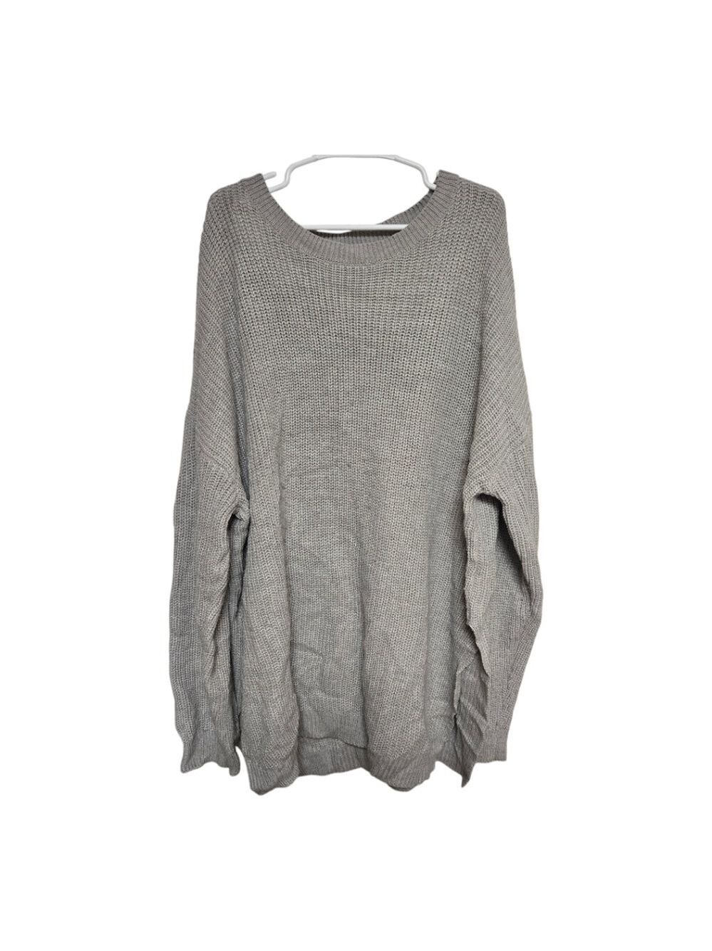 PrettyLittleThing Plus Oversized Gray Waffle Knit Sweater XXXL